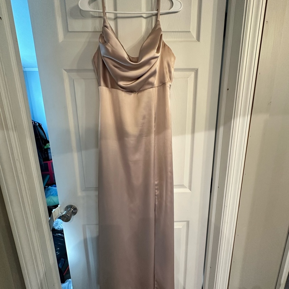 Revelry Strapless Satin Dress in Cream